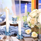 NITIME 12pcs Blue Candlestick Holders, Blue Glass Candle Holders for Pillar Candles, Taper Candle and Tealight Candles, Taper Candle Holders for Wedding, Table Centerpiece - color: Blue