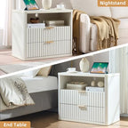 LEYAOYAO 31" Wide Fluted Nightstand with Charging Station, Oversized Extra Large 2 Drawers Night Stand,White Wood Bedside Table,Tall Bed Side End Tables,Modern Chest of Drawers Dressers for Bedroom - color: White, size: 2 Drawers