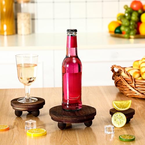 Amyhill 3 Pcs 5/4/3 Inch Wooden Risers for Display Wood Pedestal Stand Mini Tray Stand Round Wooden Pedestal Holder Rustic Buffet Cake Riser for Decor Tiered Tray Decor Home Kitchen(Brown) - color: Brown, size: 5/4/3 Inch