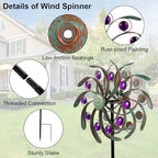 Viveta Outdoor Wind Spinners, 13" Metal Wind Sculpture with Stable Stake, Double-Sided Windmill,Wind Spinner for Yard and Garden - color: 2-green Purple