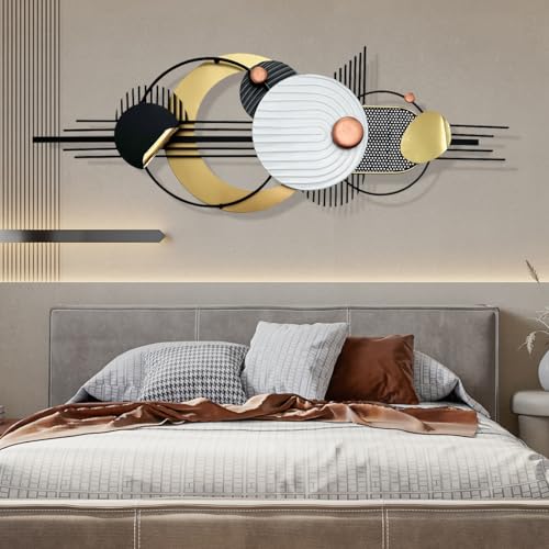 Metal Wall Art, Black and White Gold Wall Sculptures, Minimalist Geometric Decor, 3D Large 59"*21” Wall Art for Living Room Bedroom Bathroom Study Modern Wall Decor, Home Hanging Wall Sculpture - style: wall sculpture 2
