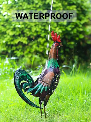 Solar Rooster Statue Light Outdoor, 18" Metal Yard Art Rooster Figurines(Retro Rooster). - style: Retro Rooster