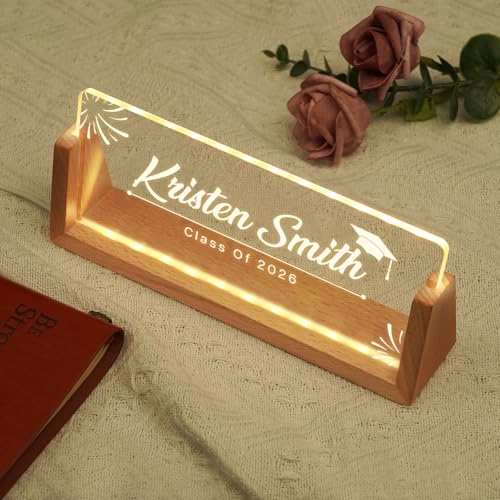 Custom Name Plate for Desk, Personalized Light Up Acrylic Desk Name Plate, Personalized Graduation Gifts 2026 for Him Her, Class of 2026 Graduate Gift, High School College Grad Gift (Design10-Graduation) - color: Design10-Graduation