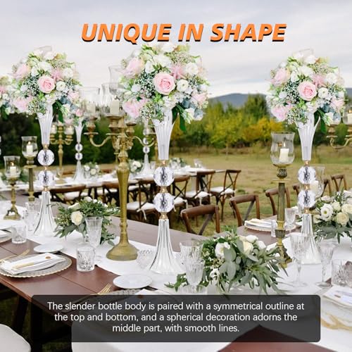 VIJIV Crystal Acrylic Trumpet Vase for Wedding Centerpieces & Home Decor - 18.9" Clear Flower Stand with Ribbed Texture, Gold Accents, Table/Floor Vase for Events, Bridal Showers & Boho Weddings - size: S/18.9 Inch Tall