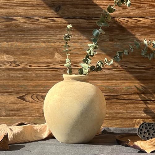 Rustic Ceramic Vase, 7.87 Inch Beige Farmhouse Flower Vases for Living Room & Bedroom Decor, Handmade Pottery Vase for Centerpieces, Decorative Vases for Shelf & Home Decor - color: Beige-