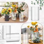 Vesici 12 Pcs Plastic Cylinder Vase 6 Inch Acrylic Cylinder Clear Flower Vase Bulk Hurricane Candle Holder Round Wide Container Centerpiece for Home Office Wedding Decorations