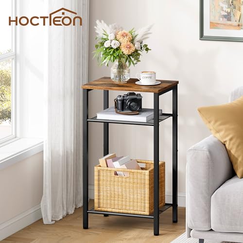Hoctieon 2-Set 3 Tier End Table, Telephone Table Set of 2, Tall Side Table with Storage Set of 2, Small Nightstand for Small Spaces, Metal Frame, for Living Room, Bedroom, Sofa Couch, Rustic Brown - color: Rustic Brown, size: 2 Pack