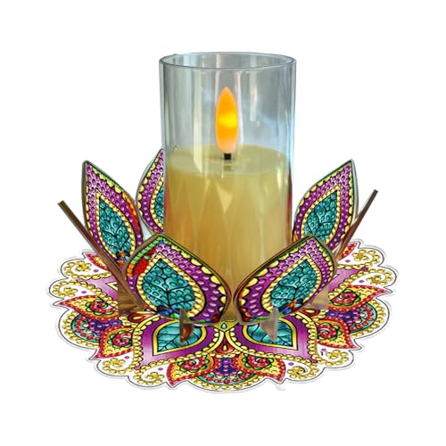 DIY Diamond Art Painting Candlestick Holders 5.71in Mandala Flower Shape Desk Candle Tray Tabletop Ornaments for Wedding Ramadan Party Home Table Centerpiece-Mandala02 - color: Mandala02