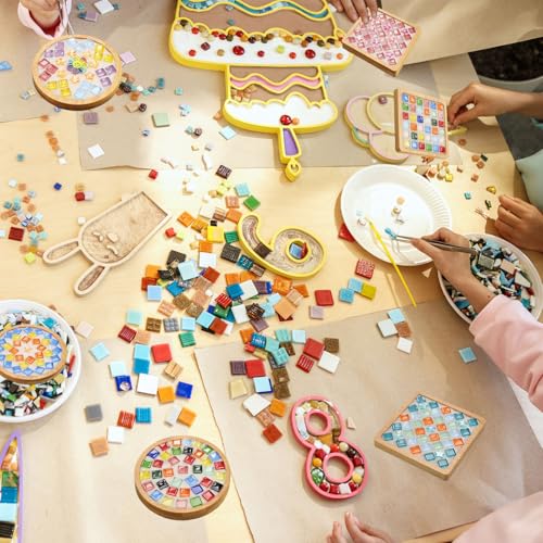 6 Sets DlY Mosaic Tiles for Crafts,Mixed Color Glass Mosaic Kits with Wooden Coaster for Adults,DlY Coasters Kit Mosaic Supplies for Handmade Home Decoration Gift (Round and Square) - style: Style 2