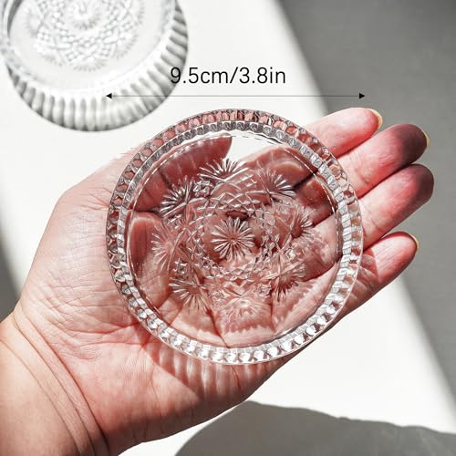 kanpura Crystal Glass Candle Holder Plates Set of 2 3.7 Inch Round Clear Glass Pillar Candle Holder Snowflake Votive Candle Holder Set for Christmas Winter Party Birthday Holiday - color: Snowflake,1