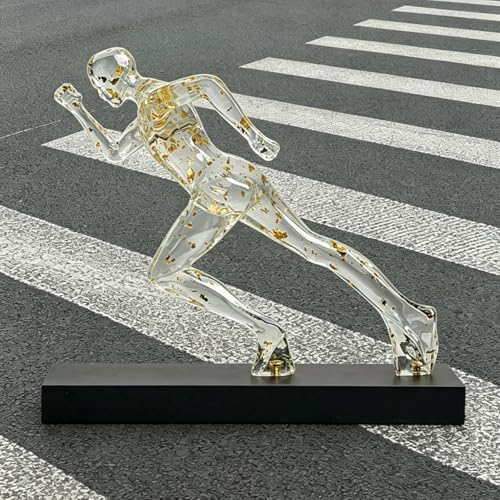 AWNR Handmade Gold Abstract Statue- Exquisite Resin Figurine for Modern Home Decor Living Room Shelf Office Decorations, Perfect for Bookshelf, Desk, and TV Stand Accents. (red) - color: Transparent Gold Runner