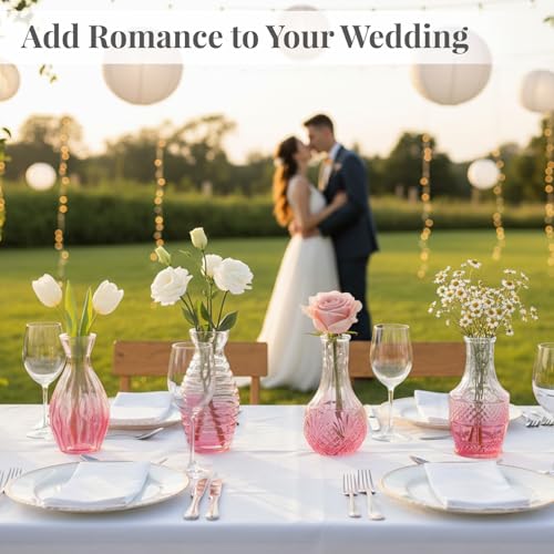 12 Pack Bud Vase in Bulk - BEAHOT Pink Flower Vases for Wedding Decorations, Glass Vase for Table Decorations, Small Vase for Home, Mother's Day, Centerpieces, Party, Office (Pink Gradient) - color: Pink-gradient