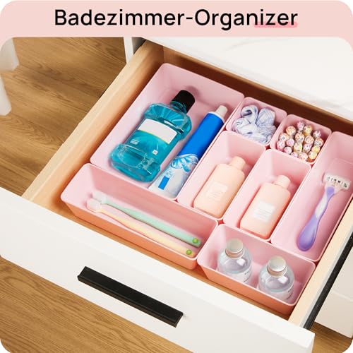 Vtopmart 25 PCS Plastic Drawer Organizers Set, 4-Size Versatile Bathroom and Vanity Drawer Organizer Trays, Storage Bins for Makeup, Bedroom, Kitchen Gadgets Utensils and Office - color: Pink
