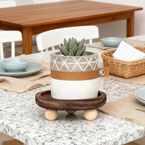 Vaveren Wooden Riser Tray Holder Plate Organization Serving Pedestal Stand Jewelry Display for Cabinet Fireplace Kitchen Counter , 13cmx13cmx4.5cm - color: Round 13x4.5cm