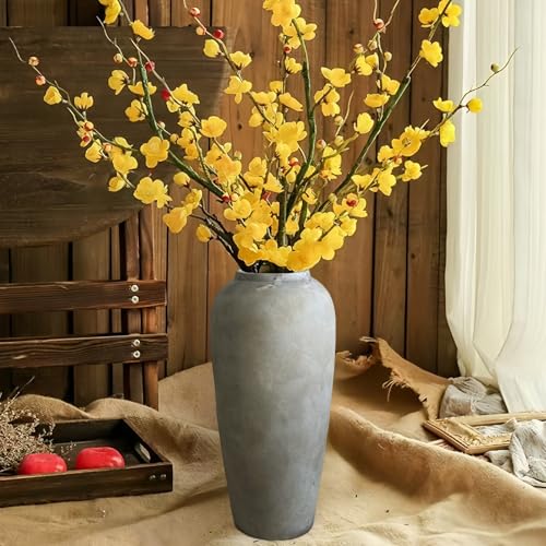 15 Inch Farmhouse Ceramic Rustic Vase, White Grey Flower Vases for Centerpieces & Home Decor, Handmade Pottery Vases for Living Room, Bedroom & Wedding Decor, Vintage Ceramic Vase for Gifts - color: White Gray, size: Large
