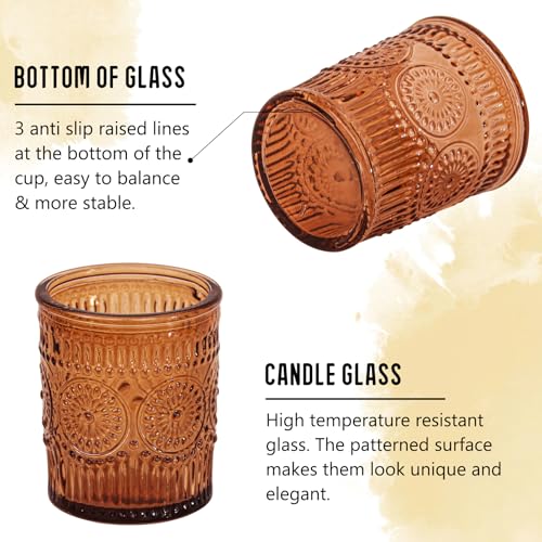 24 Pcs Amber Glass Votive Candle Holders, Tealight Candle Holders for Table Centerpieces, Vintage Candle Holder Bulk, Boho Wedding, Home, Bridal Shower, Birthday Party Table Decor (Amber) - color: Amber