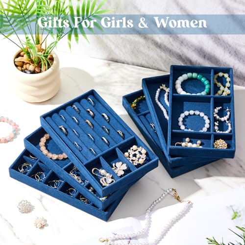 Junkin 18 Pcs Velvet Jewelry Tray, Stackable Jewelry Organizer Trays for Drawer, Jewellery Box Divided Display Tray, Jewelry Inserts for Drawer for Rings Earring Bangle Necklaces(Peacock Blue) - color: Peacock Blue
