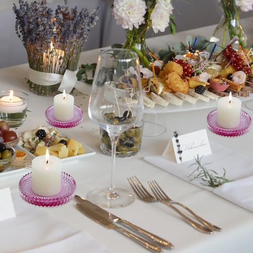 Candleholder Glass Candle Holder Plates Set of 6, Round Glass Candle Tray Plates for Dining Wedding Christmas Party Evening Light, Pink - color: Pink