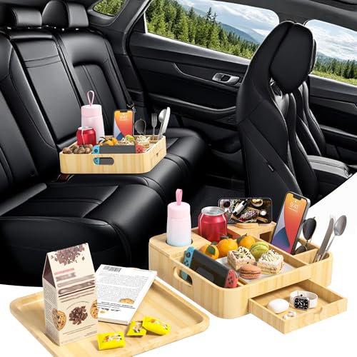Couch Cup Holder, Couch Tray Cup Holder Sofa Tray, Large Capacity 2-Tier Wooden Trays with Drawer for Sofa, Bed, Picnic, Drinks, Snacks, Remote, Cell Phone, Headphones (Solid Pine Wood)12.5*12.5 in - color: Natural Pine Wood