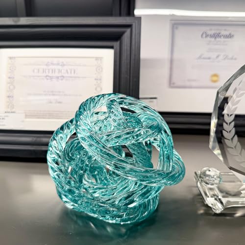 Glass Knot Teal Orbit Ball - 5 Inch Hand Blown Infinity Sculpture Decor Glass Orbit Home Decor Table Decoration Interio Art - color: Teal, size: 5" Diameter