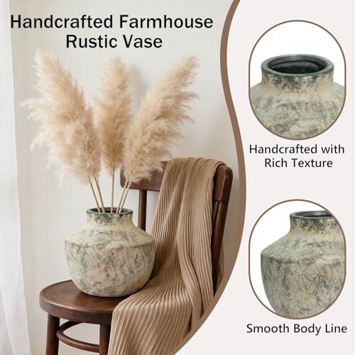 Ceramic Vase, 5.5 Inch Pottery Farmhouse Rustic Vase, Handcrafted Weathered Vases, Small Flower Vase for Home Decor, Living Room, Table, Shelf, Mantel, Neutral - color: 5.5"h-neutral