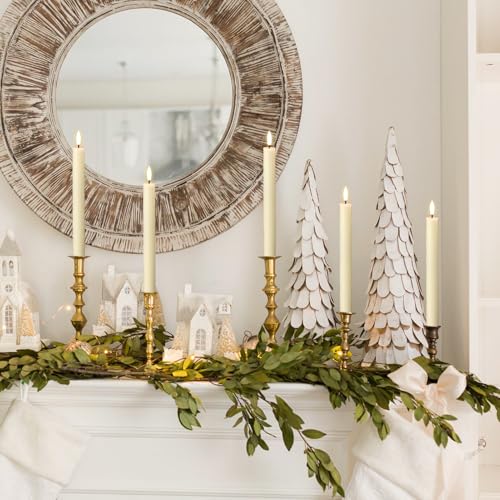 GenSwin Flameless Taper Candles with Remote Timer, Real Wax LED Taper Candles Battery Operated with 3D Flame, 3Pcs Flickering Flamless Candlesticks for Halloween Christmas Decor(Ivory, 0.78” x 9.8”) - color: Ivory