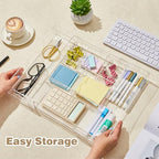 Briwooody 2 Pcs Acrylic Desk Drawer Organizer Maximum 12 x 18 x 2.1 Inch Expandable Drawer Organizer Trays with 8 Adjustable Compartments Desk Accessories for Makeup Silverware Office Bathroom - size: 12 x 18 x 2.1 Inch