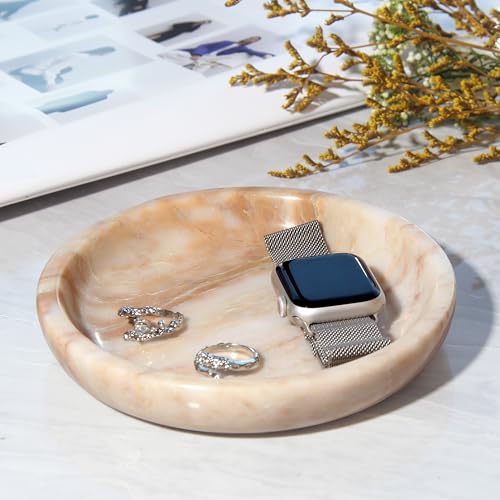 Small Natural Marble Jewelry Tray Key Plate Holder Dish Trinket Decor Catch All Bowl for Ring Earring Stone Gift for Women Daugther,Calacatta Glod,5.5" - color: Calacatta Glod