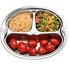 Set of 2 Stainless Steel Divided Platter Dinner Tray 3 Sections Dinner Plates - 304 Stainless steel metal plate for Campers, and for Portion Control - size: H3C (3 Sections)