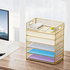 Marbrasse 2 Pack Desk Organizer with Handle, 6 Tier Paper Letter Tray, Mesh Desk File Organizer for Office, School and Home - Gold - color: Gold - 2p