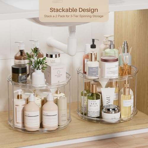 LAMU 12in 2 Tier Lazy Susan Organizer Large Lazy Susan Turntable Rotating Spice Rack Organization for Cabinet, Kitchen, Pantry, Countertop, Bathroom, Vanity, Medicine Cabinet Organizer, Clear - color: Clear, size: 12in 1 Pack