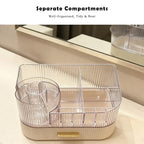 Makeup Organizer Countertop with 360 Rotating Brush Holder, Make Up Organizers For Vanity With Drawer, Bathroom Countertop Skincare Organizer And Storage - size: 2-layer