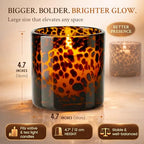 Tortoise Shell Candle Holder | Cheetah & Leopard Print Candle Holder | Large Amber Glass Votive 4.7" for Vanity | Animal Pattern Glass Decor | Tea Light, Jar Candle & Vanity Accent