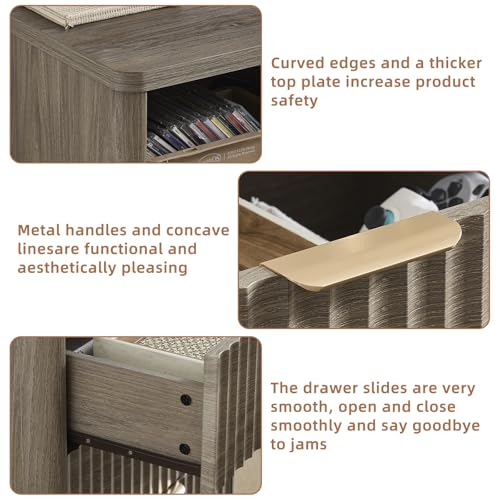 LEYAOYAO 31" Wide Fluted Nightstand with Charging Station, Oversized Extra Large 2 Drawers Night Stand,Grey Wood Bedside Table,Tall Bed Side End Tables,Modern Chest of Drawers Dressers for Bedroom - color: Grey, size: 2 Drawers