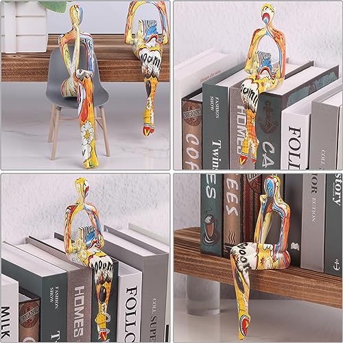 SHENGTIAN Resin Reading Sculpture Graffiti Decor Sitting Thinker Statue Abstract Sculptures, Bookshelf Decor Accents Resin Gold Figurines for Home Office Living Room Shelf Desktop Decor (Graffiti-2)