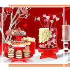 Zopeal 7 Pcs Dessert Table Display Set 3-Tier Cupcake Stand 1-Tier Cup Cake Display Tower Platters and Serving Trays Cardboard Cake Cookie Holders for Wedding Birthday Party Baby Shower(Red) - color: Red