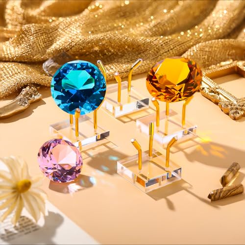 Weysat 4 Pack Clear Acrylic Display Stand, Metal 3 Peg Rock Display Easel Stands for Fossil Coral Crystal Geodes Rock Mineral Agate Small Collectibles Acrylic Holder (2”x2”x2”,Gold) - color: Gold, size: 2”x2”x2”
