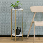 Gold Plant Stand Indoor Tall - 2 Tier White Marble Top Side Table, 29.5 Inch Modern Round Metal End Table for Living Room Corner, Small Bedside Tables for Entryway & Bedroom (11x11, Gold)