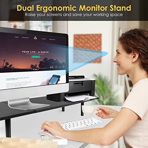 Across-Star Dual-Monitor-Stand-Riser-For-Desk Adjustable Length 32-40 Inch，Large Desktop Computer Monitor Riser For 2 Screens，Desk Shelf Organizer Riser Stand For Computer/Laptop/PC/Printer/TV Black - color: Black, size: 32-40‘’ L*9.25‘’D*4.72‘’H