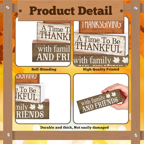 Lineshading 4 Pcs Thanksgiving Decoration for Home Wooden Turkey Decor Thanksgiving Table Centerpiece Fall Tiered Tray Decor Rustic Decorative Turkey Block Signs Gift for Home Kitchen Shelf - style: Elegant Turkey