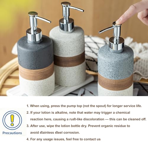 2-Pack Ceramic Soap Dispensers Set, Includes Stainless Steel Pump, Silicone Funnel and Diatomaceous Tray, Hand Soap, Dish Soap, Shampoo and Conditioner Dispenser for Bathroom & Washroom, White - color: White and White, size: 2xSoap Dispenser Set with Tray