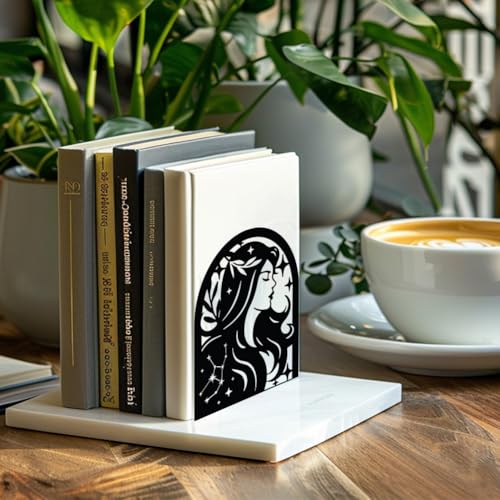 Peacoblue Metal Bookends for Shelves, Modern Decorative Heavy Duty Study Book Support Stoppers for Office, Desk, Shelf, Room 5.3"x4.3"x6.3" Cast Iron Simple Tall Bookends, 1 Pair (Virgo Constellation) - style: Virgo Constellation