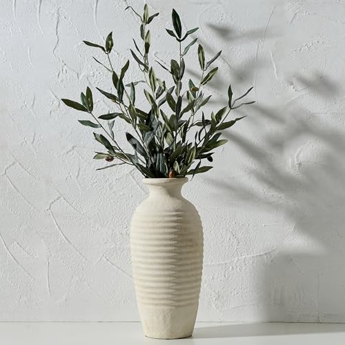 Vaseking Ceramic Natural Rustic Vase, 14.4 Inch Large Vintage Flower Threaded Decorative Farmhouse Tall Vase for Home Decor, Living Room, Shelf Decor, Wedding, Housewarming Gift, Off-White - color: Off-white, size: 14.4"