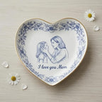 Personalized Heart Jewelry Dish Custom Mom Daughter Sketch Ring Tray Hand-Drawn Floral Ceramic Trinket Bowl Mother's Day Keepsake Unique Birthday Present for Nana Grandma Engraved Vanity Organizer - color: Design 02
