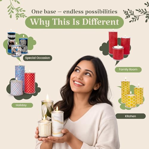 Decorative Candle Holder Set of 3 Home Decor, Reusable Interchangeable Pillar Candle System Decorative Wraps, Refillable Tea Light Centerpiece Candles for Holiday Decor, Table Styling & Gift Giving - color: Merry Christmas