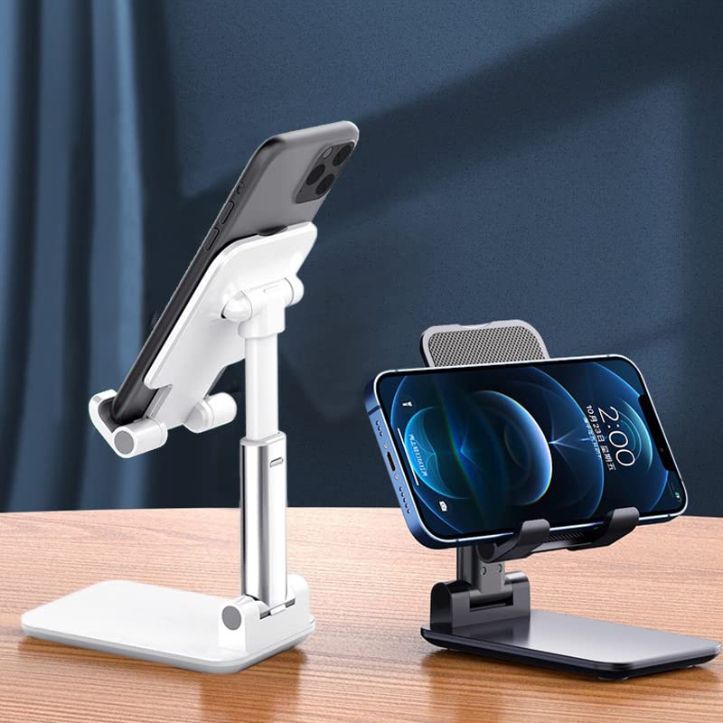 Meetuo 2 Pcs Cell Phone Stand, Adjustable Angle Height Phone Stand for Desk, Fully Foldable/Portable Phone Holder, Compatible for iPhone 16/15/14/13/12/Smartphones - color: Black+White