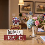 Smile Horses and Races Wooden Block Decor Jockey HORSES RACES Rose Tiered Tray Tabletop Signs for Horse Racing Party Decorations - style: Jockey