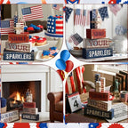 CroBlissful 4 Pcs 4th of July Decorations Patriotic Memorial Day Tabletop Decorations Red White Blue Table Centerpieces Sign for Office Tiered Tray Home Shelf 250th Anniversary(Shake) - style: Shake