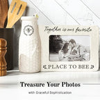 youngs Inc Ceramic Bee Vase w/Photo Frame, White, Black, 11.25" Length x 3.00" Width x 8.00" Height - color: Vase Photo Frame