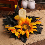 Halloween Candle Rings Wreath Fall Candle Rings Artificial Leaves Wreaths for Halloween Party Decorations 2 Pack Rose Skull Black Wreaths for Home Art Decor